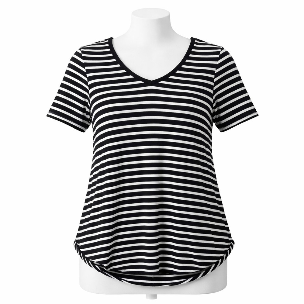 Torrid Womens Tunic Top 1X Black White Stripe V Neck Plus Size Minimalist Casual